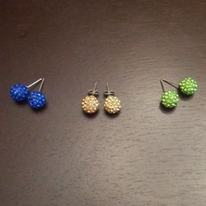 3 sets of crystal ball earrings